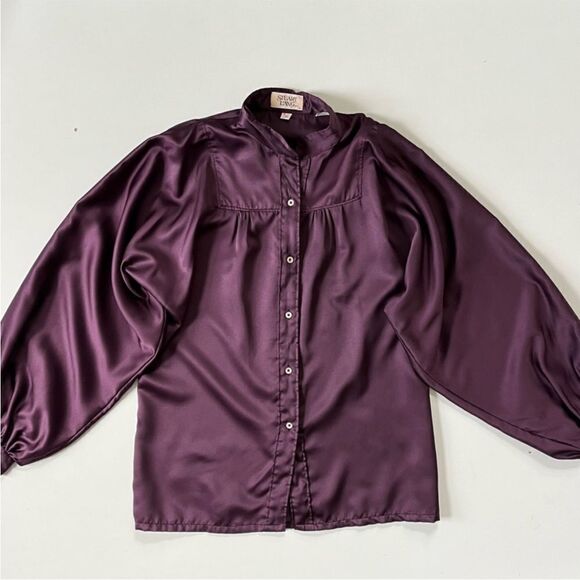 Vintage Purple Satin Blouse - Picture 6 of 9